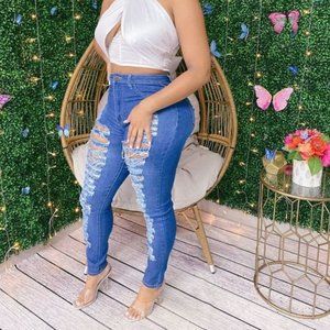 Women Denim Distressed Ripped Jeans